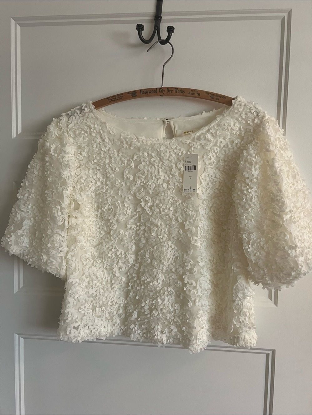 Ivory MAEVE by Anthropologie sz S   Textured Floral Lace Short Sleeve Top NEW